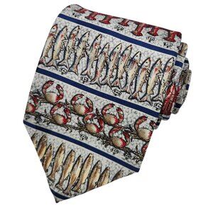 Museum Artifacts All Silk Nautical-Themed Tie Seafood Market Lobster Fish Crab
